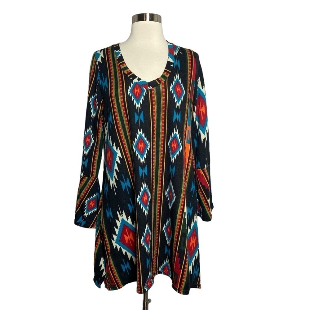 WinWin Flare Bottom Tunic - Geometric Aztec Print, Size L-XL